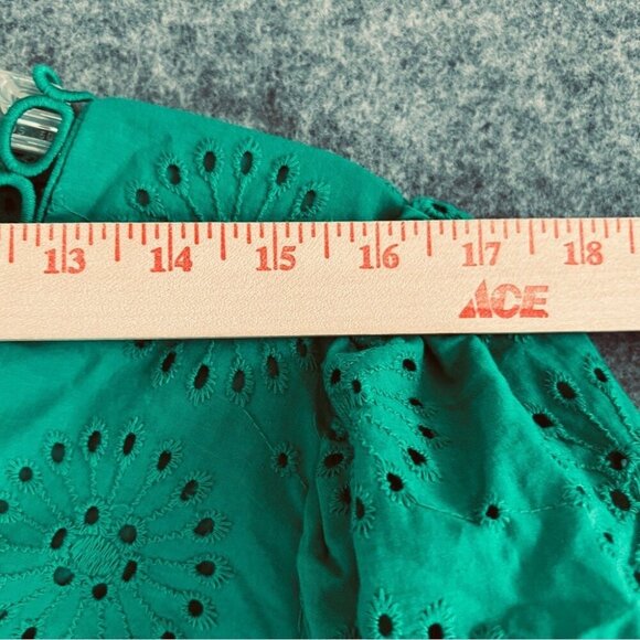 ASOS Broderie Pleated Midi Tea Dress Puff Sleeve Emerald Green Size 12 - Picture 10 of 12